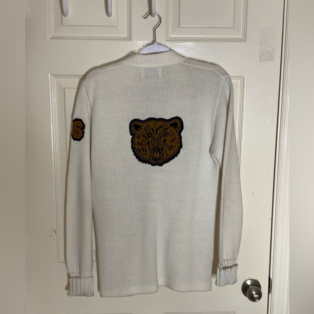 1960s Vtg High School Kitted White Gold Gina T Letterman Medium Cardigan​ - Picture 8 of 9